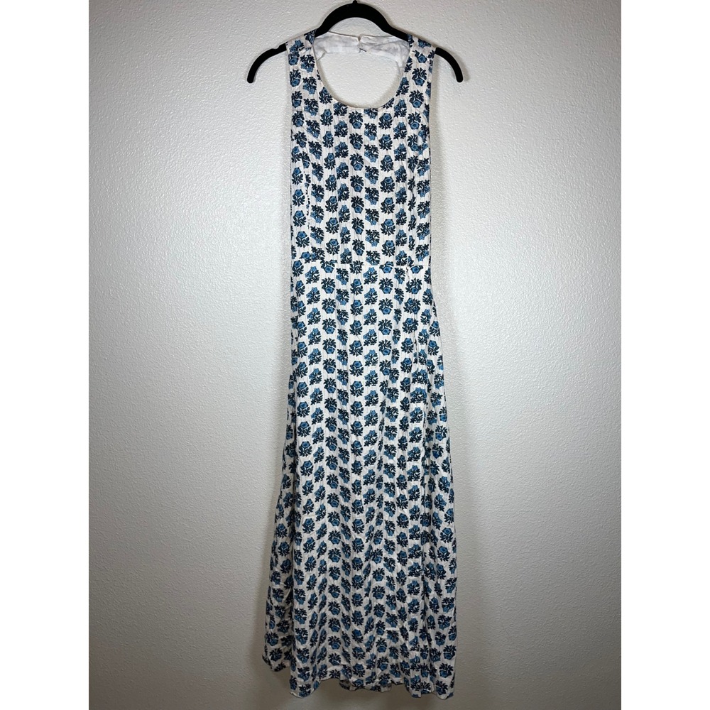 FLAW Lulus Flirty Fave Ivory Floral Print Tie-Back Midi Dress Sleeveless Blue LG - Picture 4 of 11